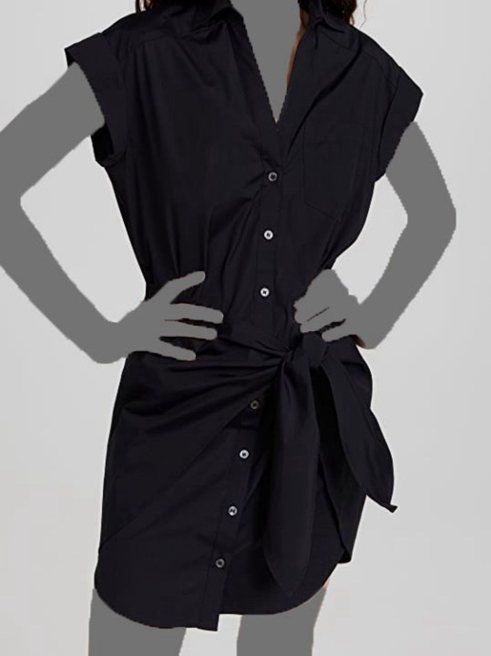 Olivaceous Black Button-Front Tie-Waist Mini Dress